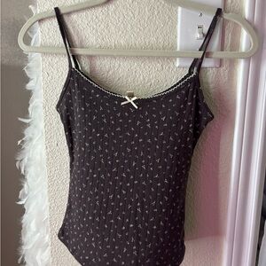 Women's Brown Floral Spaghetti Strap Top